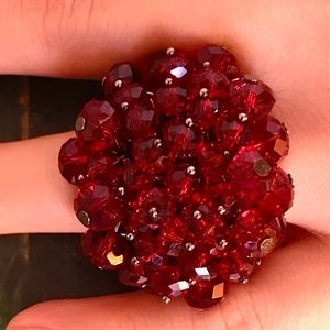 Festive Ruby Red Beaded Ring